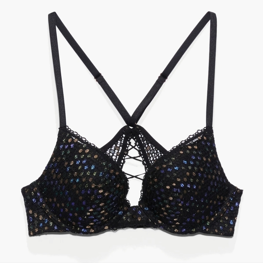 Savage X Fenty Disco Night Iridescent Lace Up Push-Up Plunge Bra